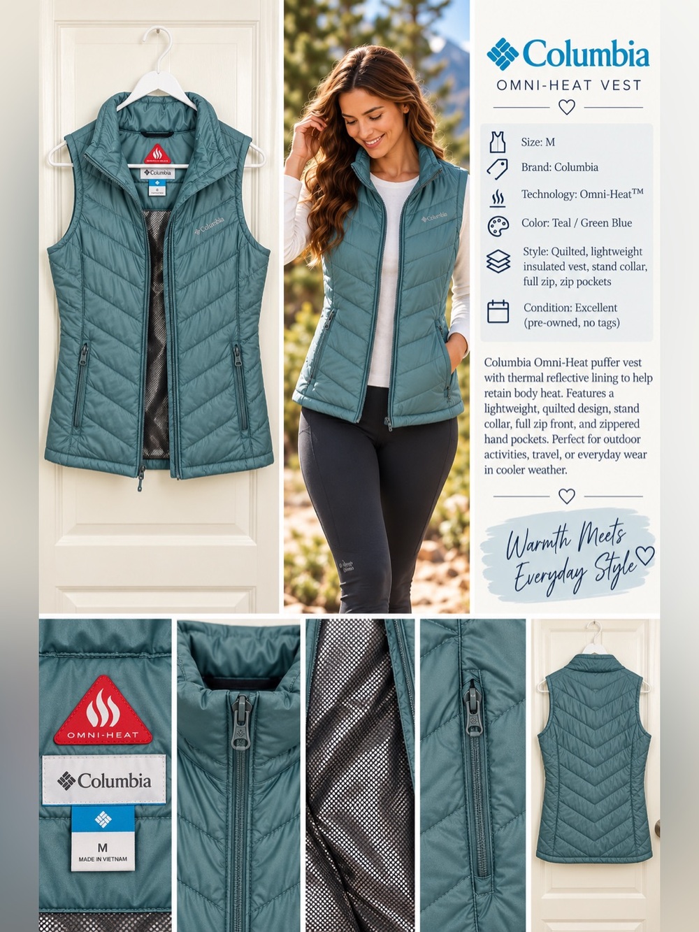 Columbia Teal Quilted Omni-Heat Women's Vest